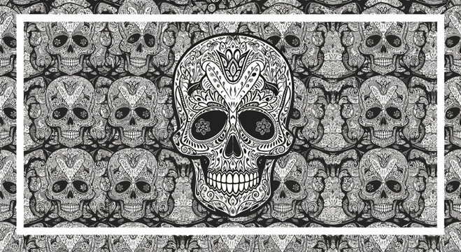 skull day of the dead, skulls pattern background