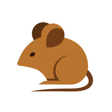 Minimalist flat vector illustration of a cute brown mouse.