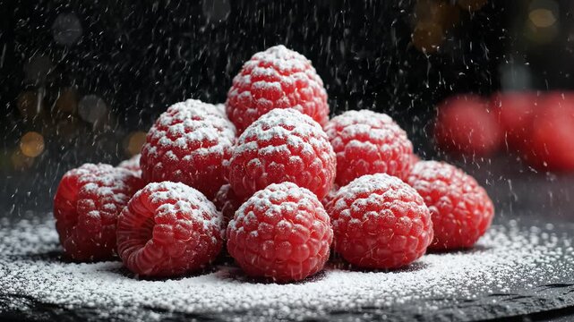 Raspberries with powdered sugar perfect for UI/UX elements and digital motion graphics