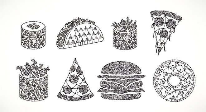 Black and white seamless pattern with crowns and leaves.