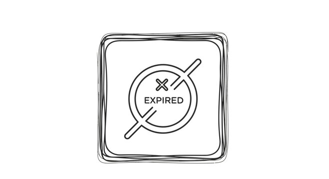 Hand-drawn expired stamp icon, crossed out, indicating invalid or past date status