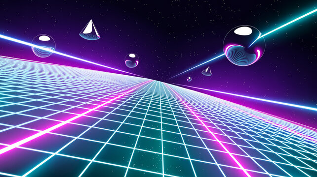 8. Neon Wireframe & Retrowave Synthwave