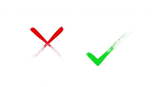 Red cross and green check mark for approval and rejection, alpha channel 4K video