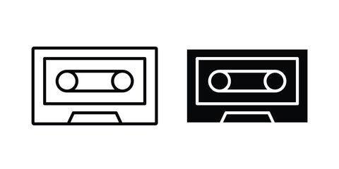 Obraz premium Old Cassette icon graphic element set in black linear and clipatrt.