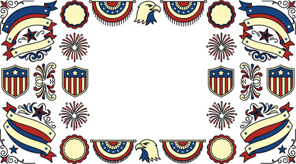 Fototapeta premium Vintage patriotic border frame with eagle shield and ribbon vector illustration