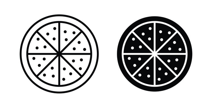 Pizza icon graphic element set in black linear and clipatrt.