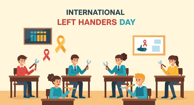 International Left-Handers Day Concept Design with Vector Elements Celebrating Uniqueness and Awareness
