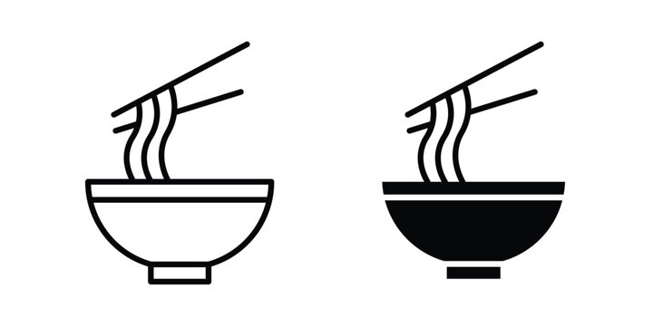Ramen icon graphic element set in black linear and clipatrt.