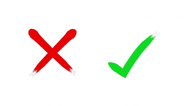 Animated red X and green check mark for choice and decision concepts, 4K alpha channel
