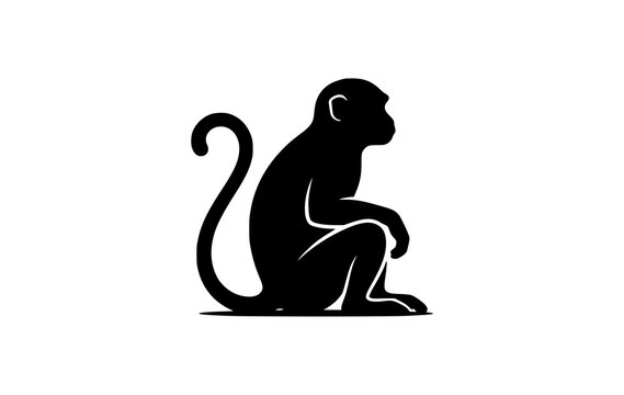 Sitting Monkey Silhouette Vector Illustration