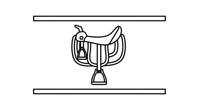 Western Saddle Line Art Icon, Equestrian Equipment Illustration