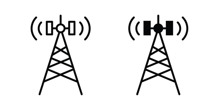 Telecom icon graphic element set in black linear and clipatrt.