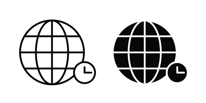 Time zones icon graphic element set in black linear and clipatrt.