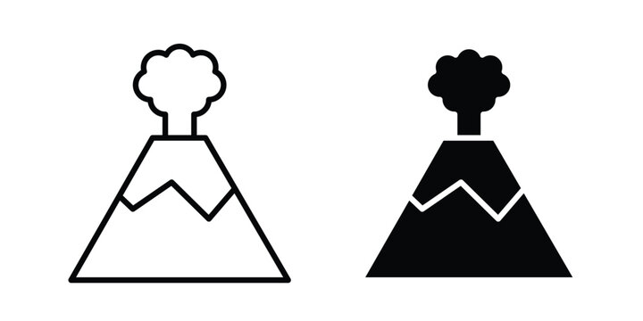 Volcano icon graphic element set in black linear and clipatrt.