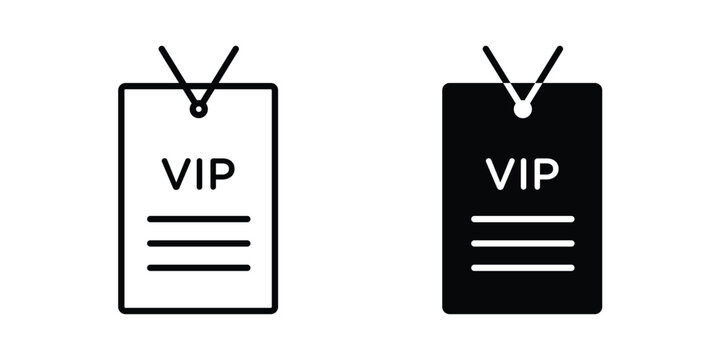 VIP pass icon graphic element set in black linear and clipatrt.