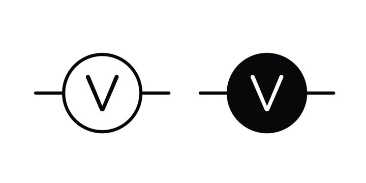 Voltmeter icon graphic element set in black linear and clipatrt.