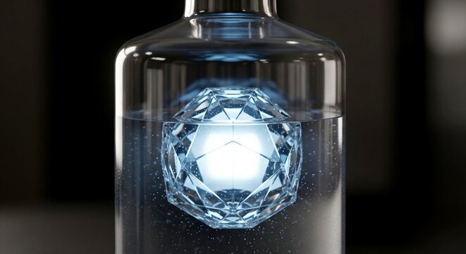 Blue bottle with illuminated diamond-shaped light