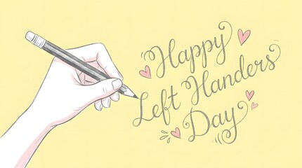 Left handed day illustration with pencil and calligraphy