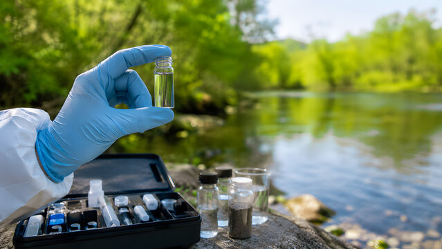 Environmental Scientist Collecting Water Sample for Testing