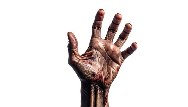 A bloody hand with palm facing forward
