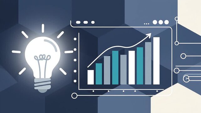 Illustration of a light bulb and bar graph showing financial growth and success