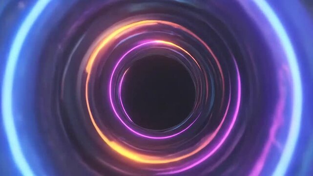 A futuristic circular portal glowing with vibrant neon light energy