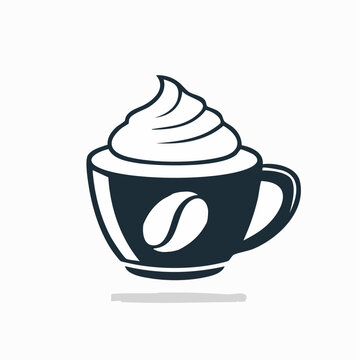 Coffee cup with whipped cream and coffee bean logo