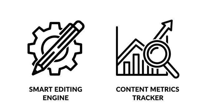 Smart editing engine and content metrics tracker data analytics icons