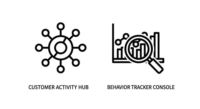 Customer activity hub and behavior tracker console analytics icons with customer