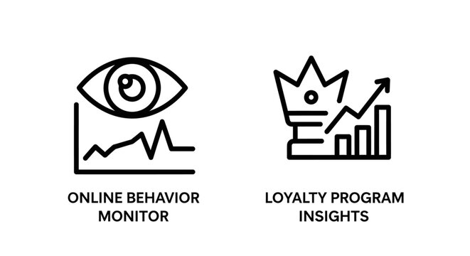 Online behavior monitor and loyalty program insights analytics icons