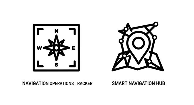 Navigation operations tracker and smart navigation hub icons with two line art