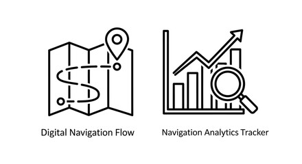 Obraz premium Digital navigation map and navigation analytics icons with navigation, analytics