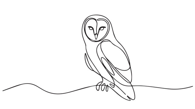 A minimalist line drawing depicts an owl perched on a branch.