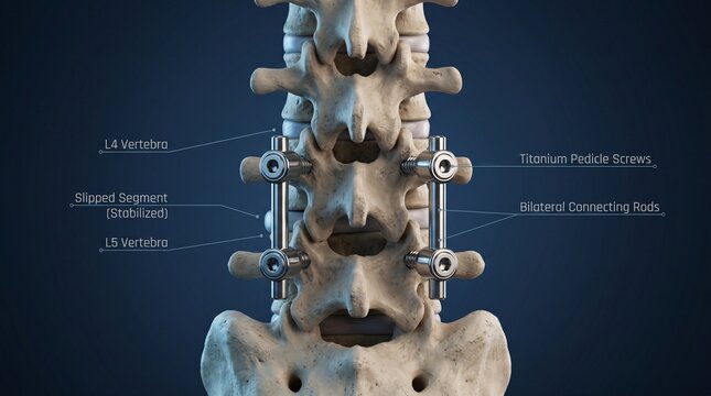 Lumbar spine L4 L5 stabilization with titanium pedicle screws and bilateral rods