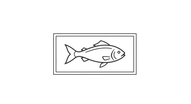 Simple Line Art Icon of a Fish in a Rectangle Frame