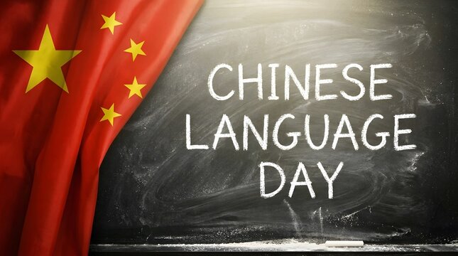 Chinese language day with national flag on blackboard