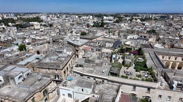 Lecce, Italy. Aerial view of the town from the bell tower. View of the roofs and buildings