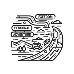 Obraz premium Road trip vector illustration, sign freedom, personal travel adventure