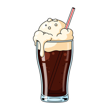 Refreshing root beer float illustration on white background, summer drink