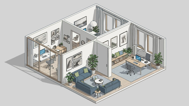 Modern Apartment Floor Plan Isometric View.