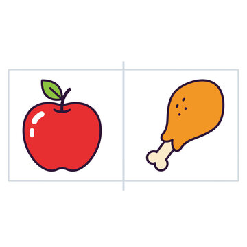 Healthy food choice: Apple and chicken leg illustration
