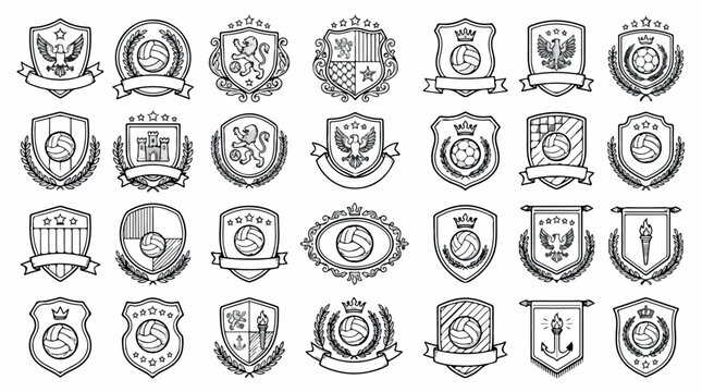 Vintage soccer crests and football club badges, set of 28 heraldic vector icons, classic sports team emblems with eagles and lions isolated PNG with Transparent Background