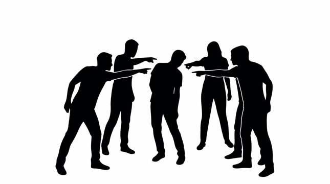 Bullying and social exclusion silhouette, group of people pointing fingers at a victim, workplace harassment and peer pressure concept vector isolated PNG with Transparent Background