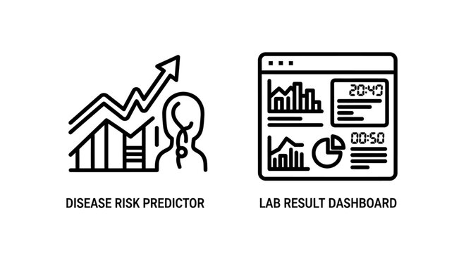Disease risk predictor and lab result dashboard medical healthcare data icons