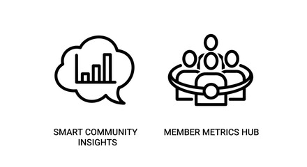 Fototapeta premium Smart community insights and member metrics hub icons with community, insights