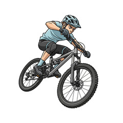 Naklejka premium Mountain biker riding bike illustration isolated on white background