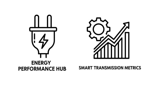 Monitoring energy performance and smart transmission metrics hub icons