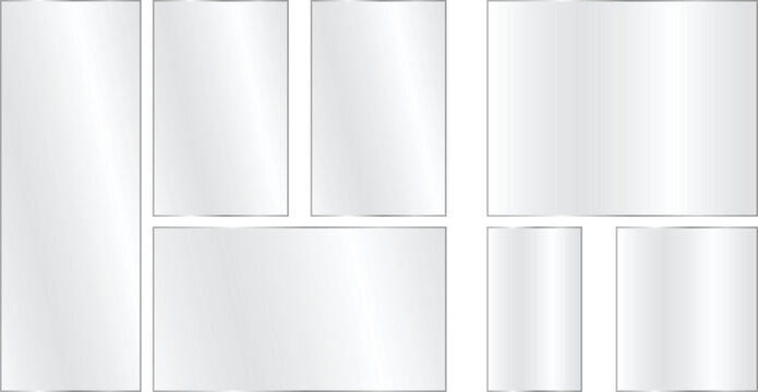 Set of blank frames or empty picture frames with metallic silver borders