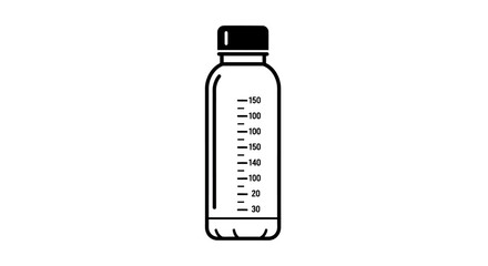 Obraz premium Clean vector line art illustration of a transparent bottle with measurement markings. Ideal for water, protein shakes, or other beverages, emphasizing precise volume tracking and portable hydration