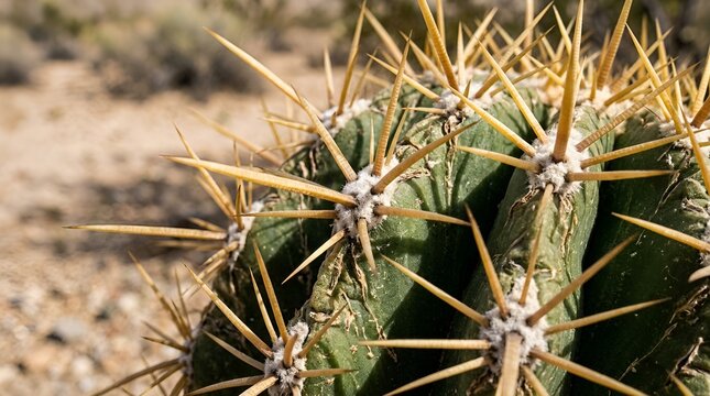 Close-up of a Spiked Cactus in a Desert Environment